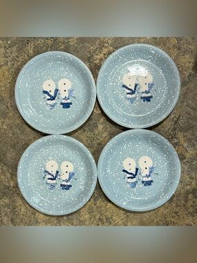 Target HOME Winter Frost Snowman Couple Salad Plates 8" Set Of 4 - EUC